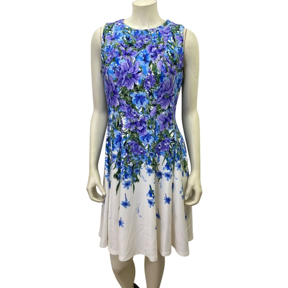Danny‎ & Nicole Blue Floral Sleeveless A-Line Dress Womens Size 10
